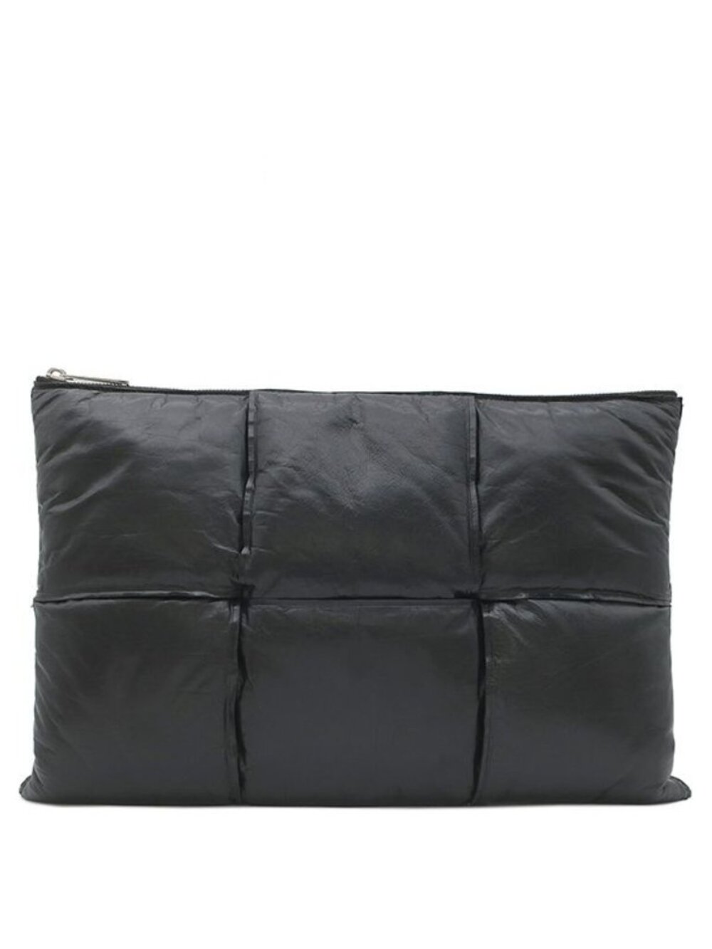Bottega Veneta Second Maxi Intrecciato Leather Black Matte Silver Clutch